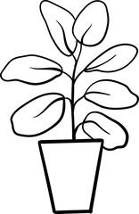 House plant in a pot. Outline illustration. This art is perfect for invitation cards, spring decor, greeting cards, logo design, branding design, posters, scrapbooking, print, wallpaper, etc. 