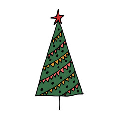 Christmas tree hand drawn clipart. Spruce doodle. Single element for card, print, web, design, decor