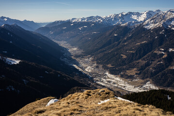 Pinzolo in winter sunny day. Dolomites Val Rendena Italian alps, Trentino Italy.
