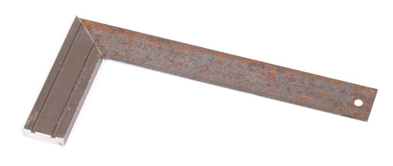 Rusty metal angle ruler isolated