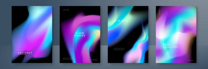 Blurred blue pink purple gradient backgrounds set with modern abstract blurred color gradient patterns. Smooth template collection for brochure, poster, banner, flyer and cards. Vector illustration