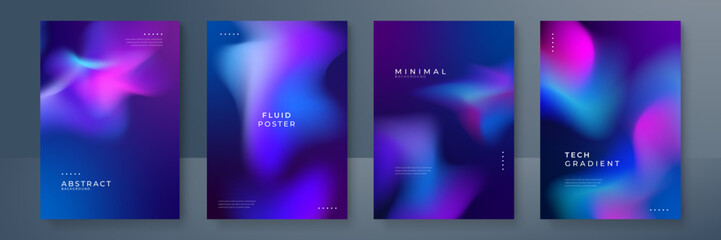 Blurred blue pink purple gradient backgrounds set with modern abstract blurred color gradient patterns. Smooth template collection for brochure, poster, banner, flyer and cards. Vector illustration