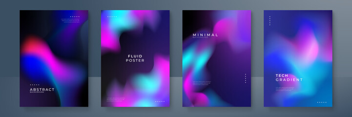 Fototapeta premium Blurred blue pink purple gradient backgrounds set with modern abstract blurred color gradient patterns. Smooth template collection for brochure, poster, banner, flyer and cards. Vector illustration