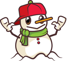 Merry Christmas with cartoon christmas snowman character illustration