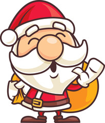 Merry Christmas with cartoon santa claus carrying christmas gift bag illustration