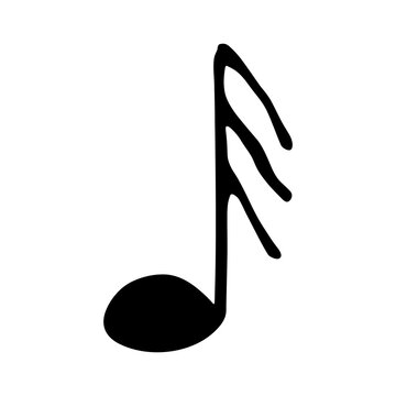 Music note doodle. Hand drawn musical symbol. Single element for print, web, design, decor, logo