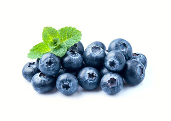 Blueberries with mint on white backgrounds