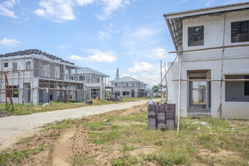 Fototapeta premium construction residential new house with prefabrication system in progress at building site