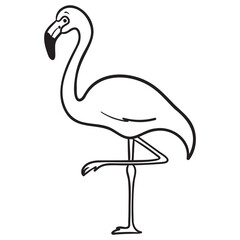 black and white drawing of a flamingo. cartoon vector.