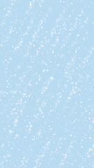 Magic falling snow christmas background. Subtle flying snow flakes and stars on light blue winter backdrop. Magic falling snow holiday scenery.   Vertical vector illustration.