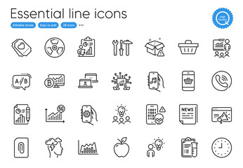 Cyber attack, Ab testing and App settings line icons. Collection of Medical analyzes, Group people, Teamwork icons. Outsource work, Report document, 5g statistics web elements. Vector