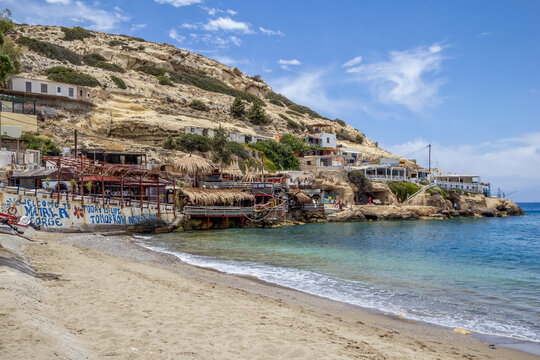 Greece, Crete, Matala, View of small coastal village in summer