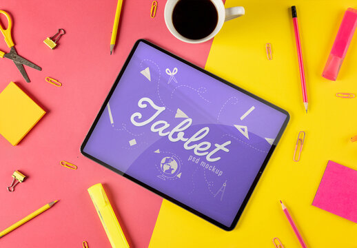 School Supplies with Screen Mockup