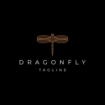 Dragonfly line art style logo design vector template