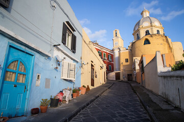 beautiful italian island procida famous for its colorful marina, tiny narrow streets and many beaches