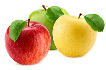 colorful Apples, red, green, yellow, fruit isolated on white background, clipping path, full depth of field
