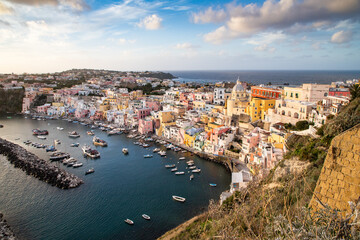 Naklejka na ściany i meble beautiful italian island procida famous for its colorful marina, tiny narrow streets and many beaches