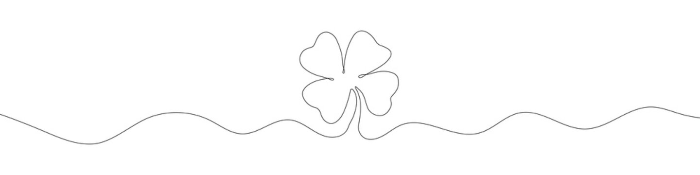 Continuous linear drawing of clover leaves. One line drawing background. Vector illustration. Linear drawing image of saint patrick clover leaf