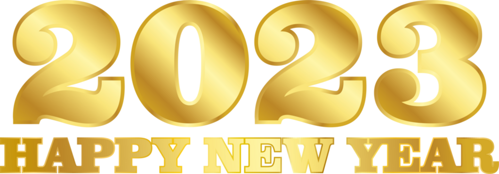 Happy New Year 2023 typography gold transparent