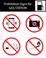Vector set Prohibition Sign for Gas Station