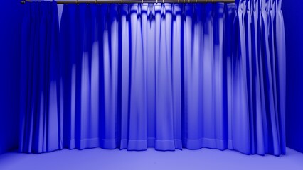 Naklejka na ściany i meble blue curtain background with minimal style and spot light. Blank stand for showing product. 3D rendering