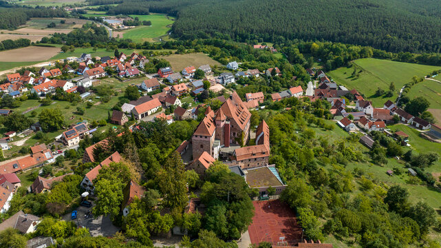 Germany, Bavaria, Spalt, Aerial view of Wernfels Castle and surrounding town
