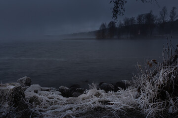 An early morning, when the temperature has dropped to minus 10 degrees and the fog is drifting over...