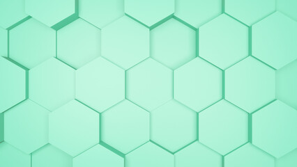 Fototapeta premium Hexagonal background with turquoise hexagons, abstract futuristic geometric backdrop or wallpaper with copy space for text