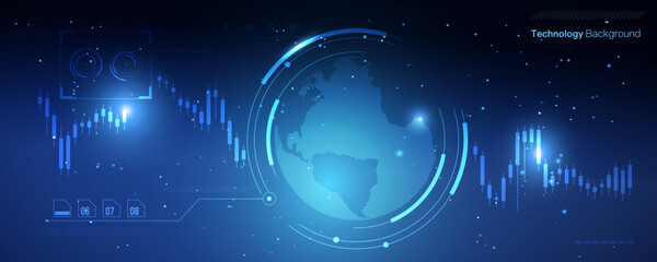 Futuristic technology background. Global world network and telecommunication on earth abstract vector illustration.