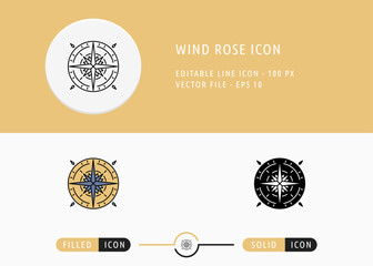 Wind Rose Icon Isolated on White Background. Travel Compass Navigation Thin Line Symbol Stock Vector Illustration For Mobile App And Web Design.