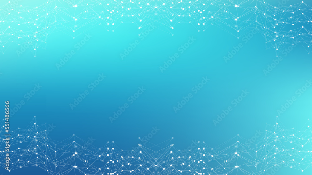 Poster Geometric abstract background with connected lines and dots. Connectivity flow point. Molecule and communication background. Graphic connection background for your design illustration.