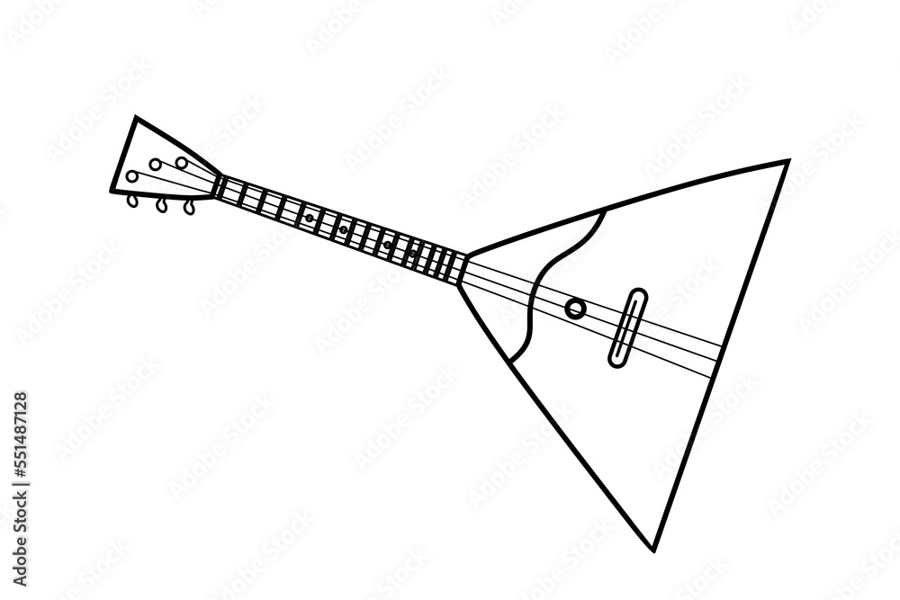 Wall mural Musical instrument balalaika in linear style. Balalaika illustration isolated on white background. plucked string musical instrument with a triangular soundboard. hand drawing Balalaika, Vector illust