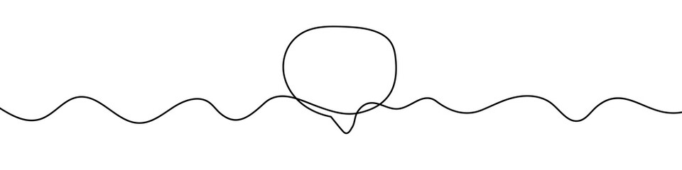 Continuous line drawing of speech bubble. One line drawing background. Vector illustration. Linear drawing of a speech bubble
