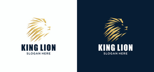 Gold elegant lion king animal logo, Lion logo vector illustration brand identity icon, Template.