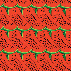 Watermelon. Berry - watermelon. Illustration of watermelon slices. Illustrations for postcards, scrapbooking. Seamless pattern.
