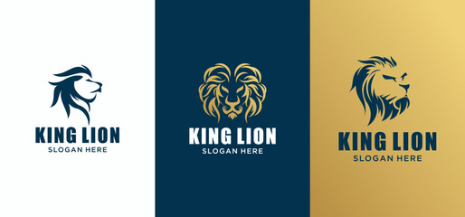 Fototapeta na wymiar Gold elegant lion king animal logo, Lion logo vector illustration brand identity icon, Template.