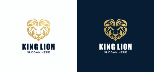Gold elegant lion king animal logo, Lion logo vector illustration brand identity icon, Template.