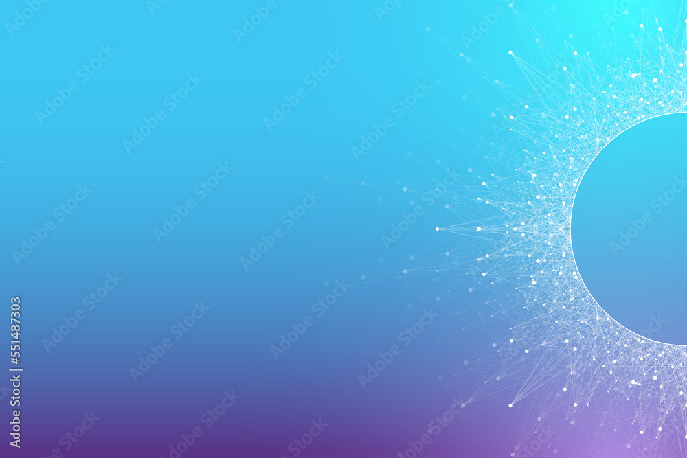 Poster Blockchain transfer satellite future communications illustration. Abstract technology cloud world. Global network fintech background. Digital blockchain communications