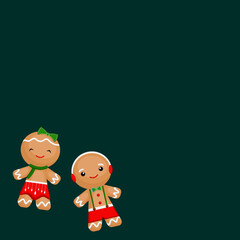 Christmas banner. Green background of gingerbread man Xmas design. Horizontal new year poster, greeting card, and headers for the website.