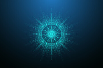 Blockchain transfer satellite future communications illustration. Abstract technology cloud world. Global network fintech background. Digital blockchain communications