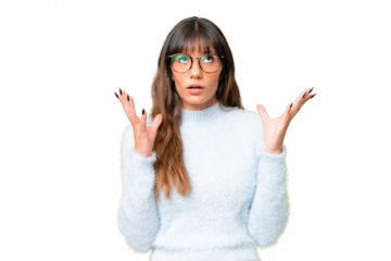 Young caucasian woman over isolated chroma key background stressed overwhelmed