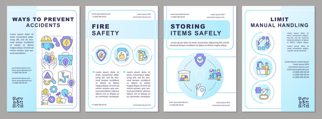 Ways to avoid accidents brochure template. Healthy workspace. Leaflet design with linear icons. Editable 4 vector layouts for presentation, annual reports. Arial, Myriad Pro-Regular fonts used