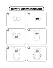 How to Draw Cockroach Step by step drawing page for kids