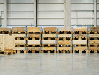Viele Kisten aus Holz für Logistik und Transport gestapelt