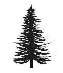 
The image of a black Christmas tree painted with an artistic brush in the style of minimalism on a white background