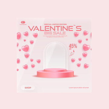 Valentine`s Day Social Media Banner Template With Podium