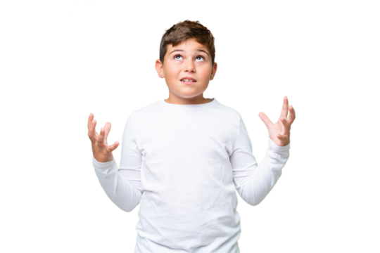 Little caucasian kid over isolated chroma key background stressed overwhelmed