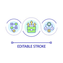 Business development plan loop concept icon. Career growth. Company strategy. Boost success abstract idea thin line illustration. Isolated outline drawing. Editable stroke. Arial font used