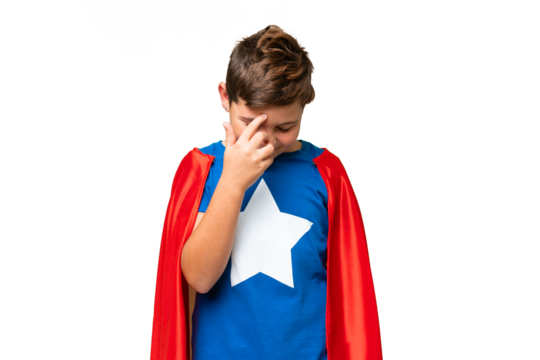 Super Hero caucasian kid over isolated chroma key background laughing