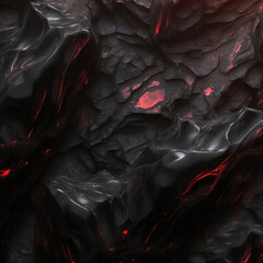 Obraz premium Black stone background with abstract red veins.